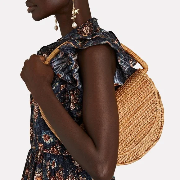 Cult Gaia Ryka Rattan Woven Monogram Shoulder Bag Natural Beach Brown - Picture 2 of 7